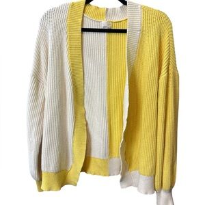 Yellow and Cream Open-Front Sweater